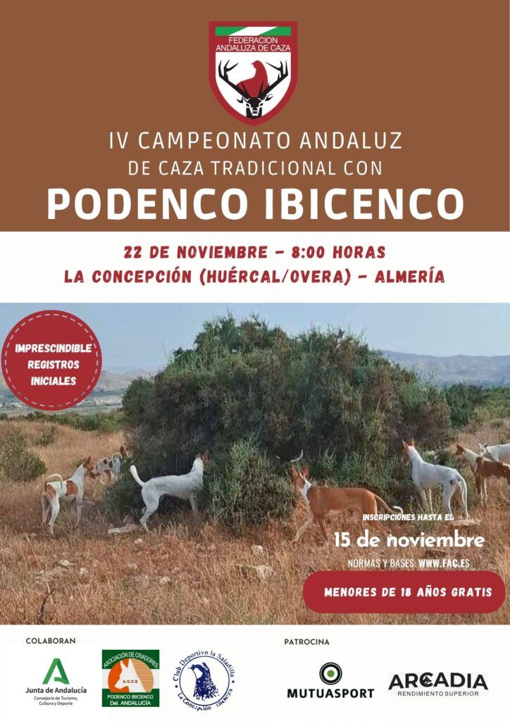 Abre la inscripción del IV Campeonato Andaluz de Caza Tradicional con Podenco Ibicenco, que se celebra el 22 de noviembre