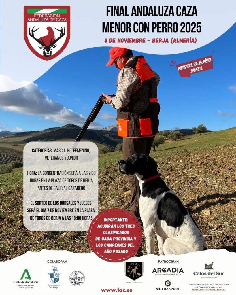 Todo a punto para la Final del Campeonato de Caza Menor con Perro 2025, que será el 8 de noviembre en Berja (Almería)