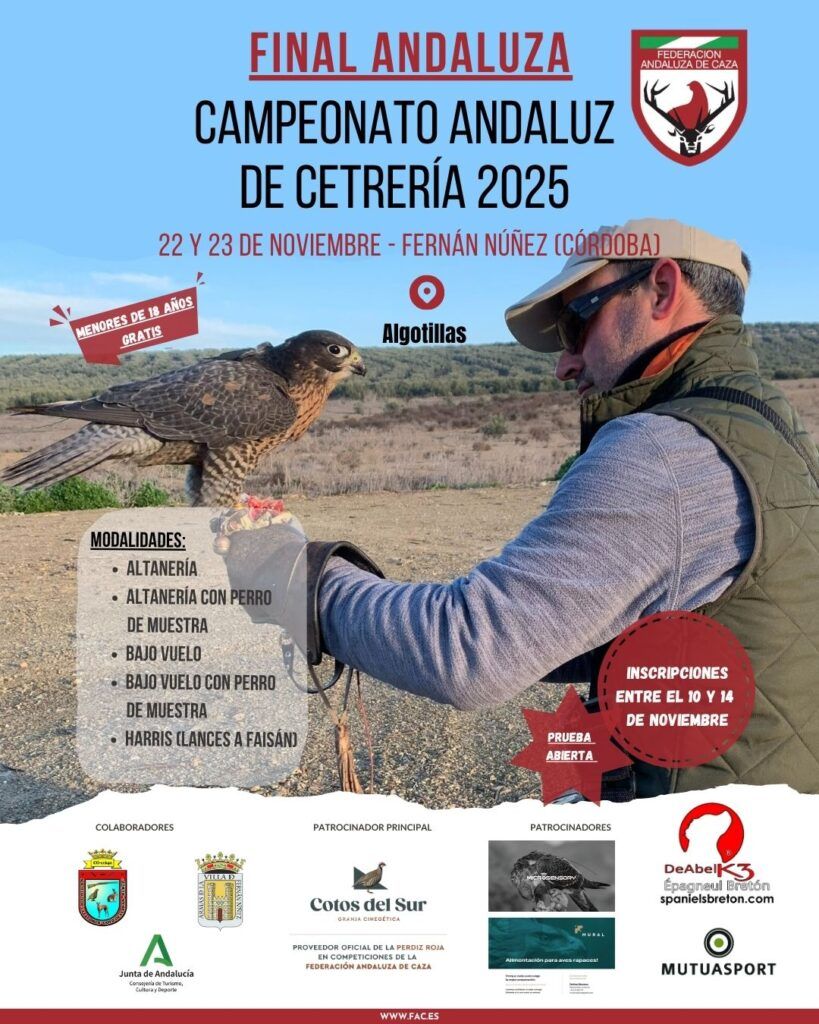 Ya se pueden formalizar las inscripciones para la Final del Campeonato Andaluz de Cetrería 2025 en Fernán Núñez (Córdoba) el 22 y 23 de noviembre