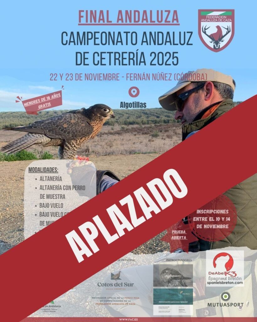 La Final del Campeonato Andaluz de Cetrería 2025 se aplaza por el aumento de contagios de gripe aviar