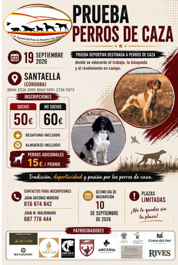 Santaella acogerá el 19 de septiembre una prueba para perros de caza organizada por el Club Español del Perro de Muestra
