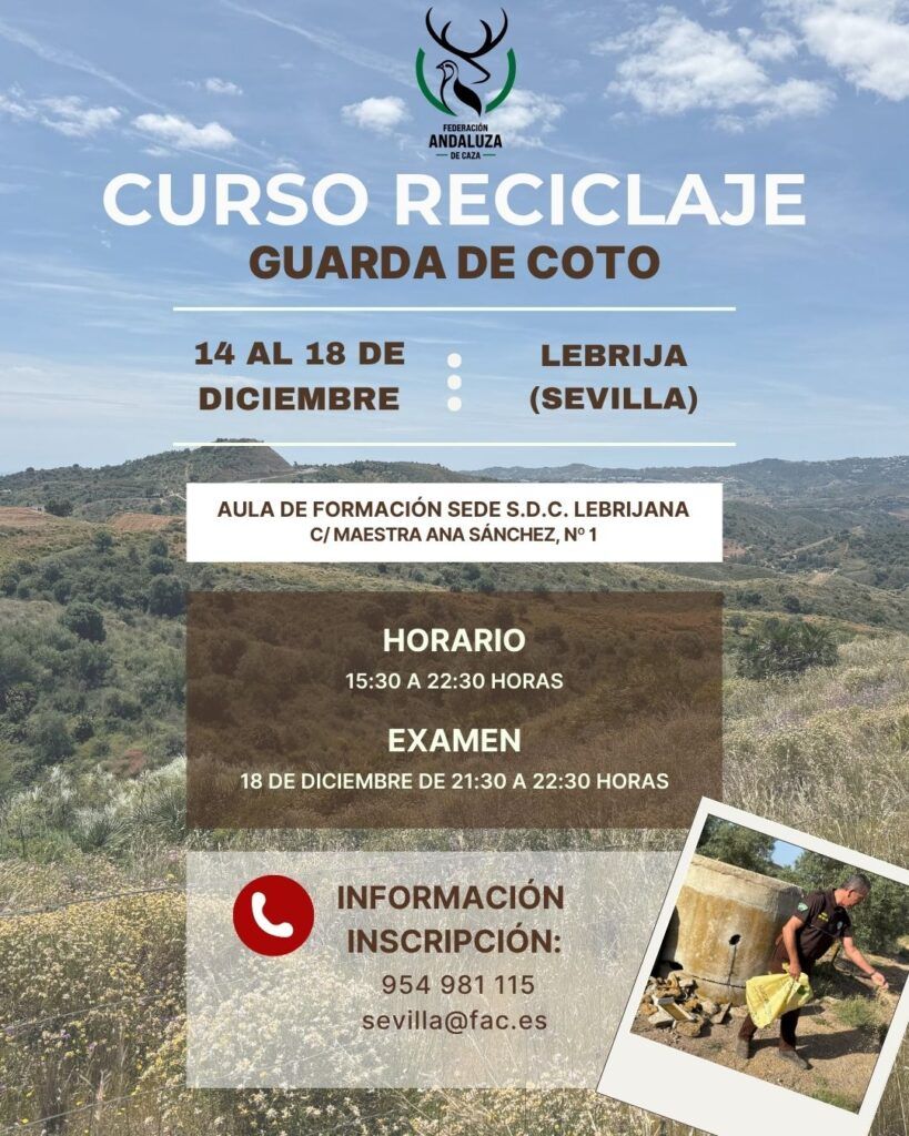 Convocado curso de Reciclaje de Guarda de Coto de Caza en Lebrija del 14 al 18 de diciembre