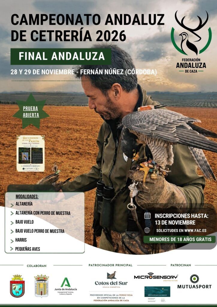 Abre la inscripción para la Final Campeonato Andaluz de Cetrería 2026, que será el 28 y 29 de noviembre en Fernán Núñez (Córdoba)